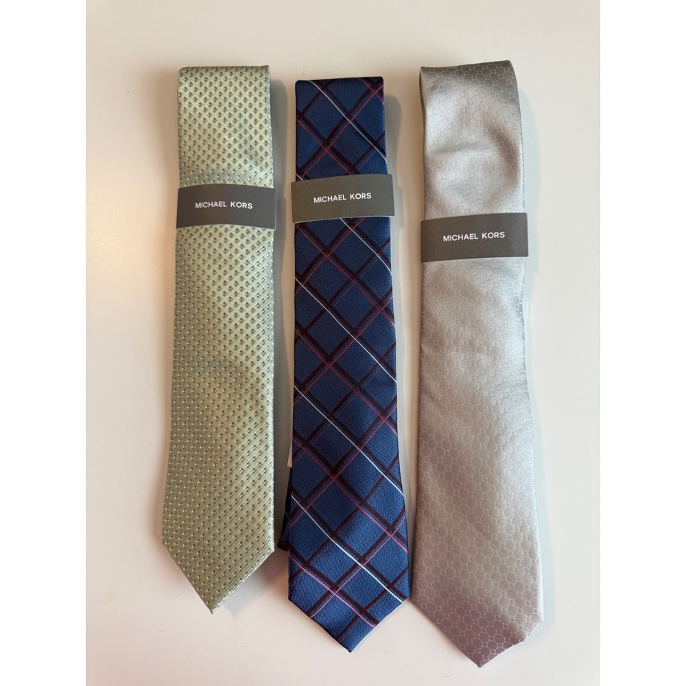 3 Michael Kors Men's‎ Dress Ties NWT Silk Blend Plaid & Texture Office Work Wear
